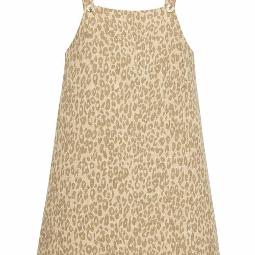 Ghanda Womens Brown Animal Print 100% Cotton Pinafore/Dungaree Dress Size S Square Neck Zip - Distressed Hem