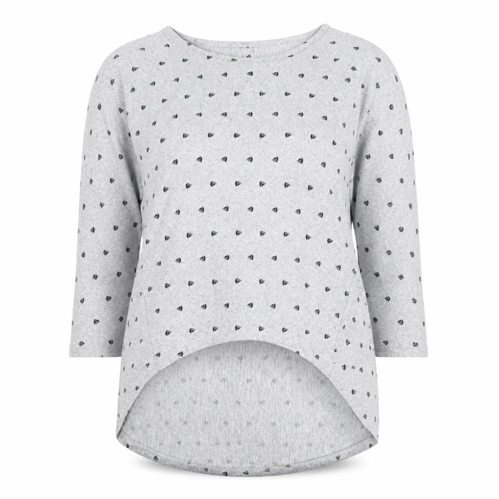 Izabel London Womens Grey Round Neck Geometric Polyester Pullover Jumper Size 8 - Dipped Hem