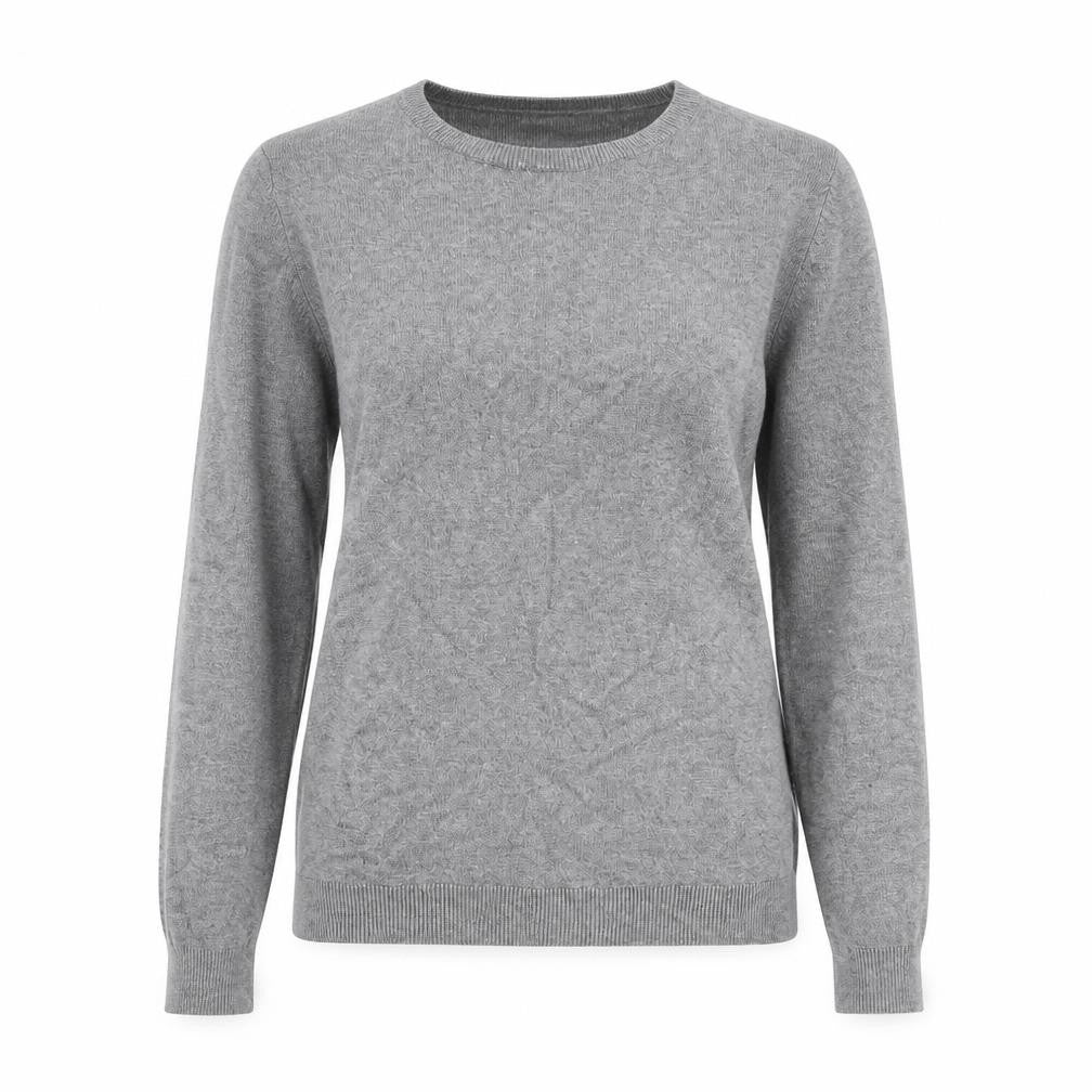 Front view of H&M women’s grey round neck viscose jumper, size XS