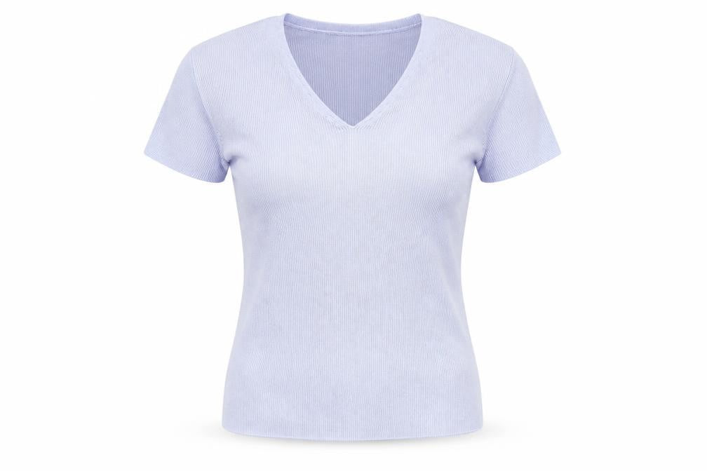 Front view of Preworn women’s purple v-neck polyester jumper, size S