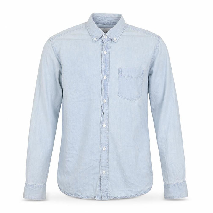 Pull&Bear Mens Blue Cotton Button-Up Size S Collared Button