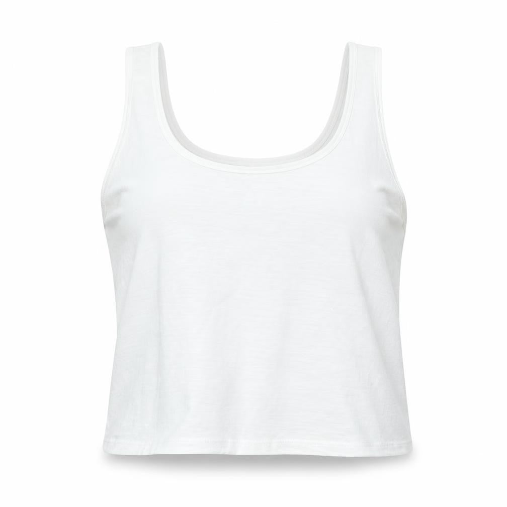 Front view of George women’s white polyester cropped tank, size M, scoop neck
