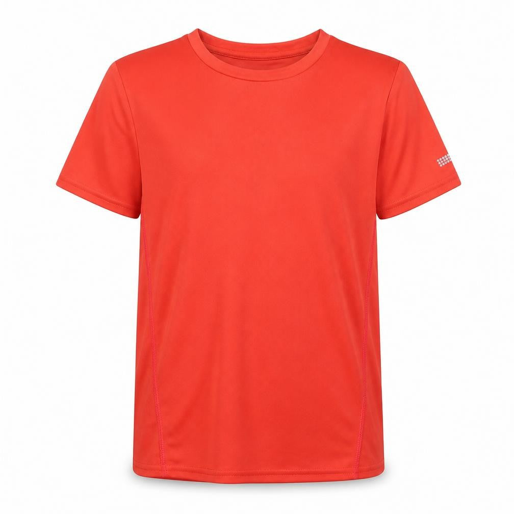 Front view of XLR8 boys’ red polyester pullover t-shirt, size 9-10, years round neck pullover