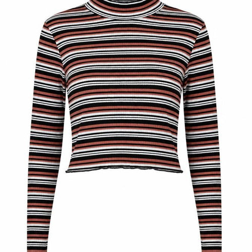 Glamorous Womens Multicoloured Striped Viscose Cropped T-Shirt Size 10 High Neck