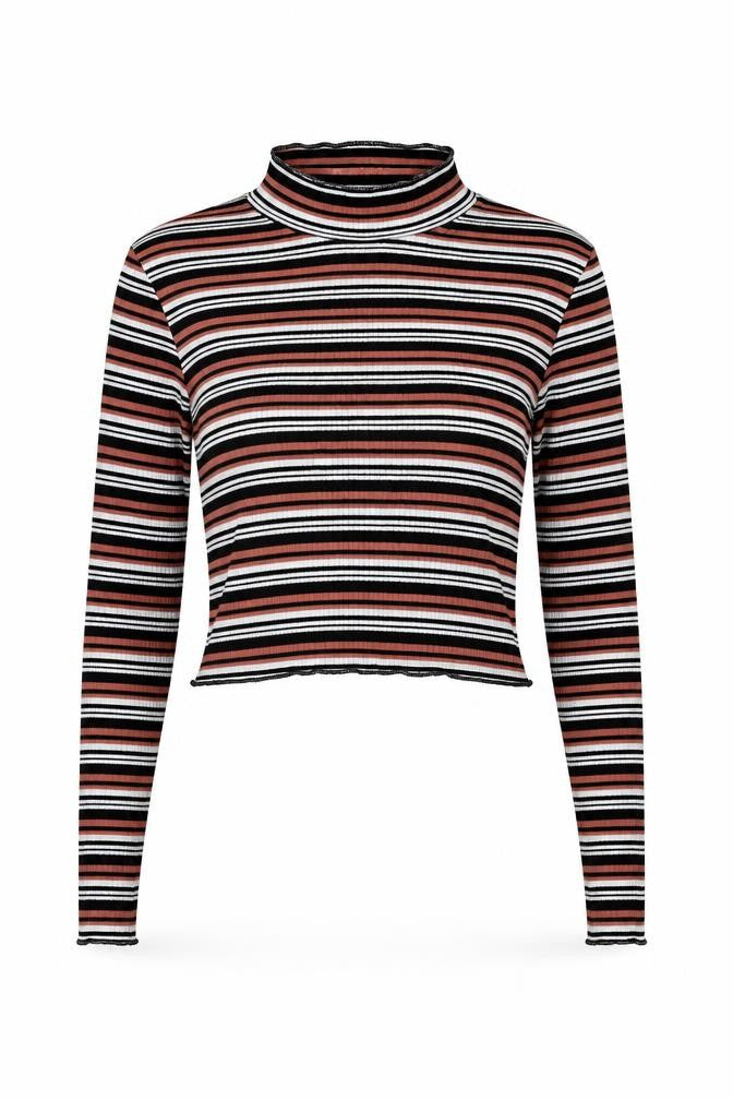 Glamorous Womens Multicoloured Striped Viscose Cropped T-Shirt Size 10 High Neck
