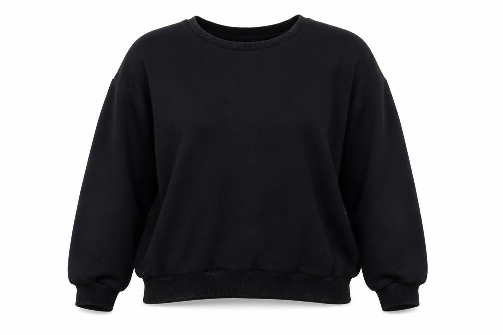 Front view of Just Hype women’s black cotton pullover sweatshirt, size UK 14, pullover