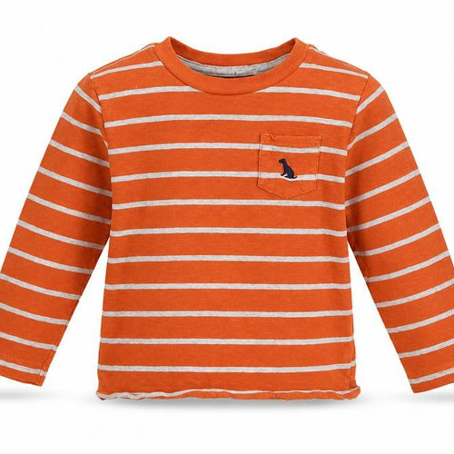 Little Me Boys Orange Striped Cotton Pullover T-Shirt Size 3 Years Crew Neck Pullover
