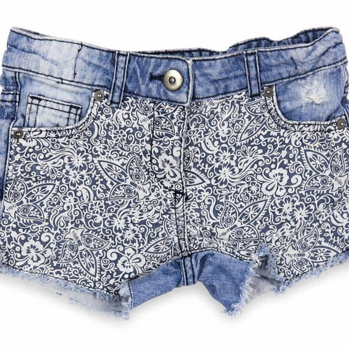 F&F Girls Blue Paisley Cotton Cut-Off Shorts Size 7-8 Years Regular Buckle