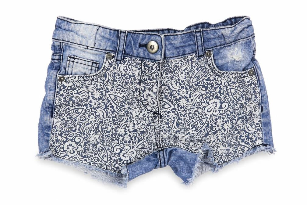 F&F Girls Blue Paisley Cotton Cut-Off Shorts Size 7-8 Years Regular Buckle