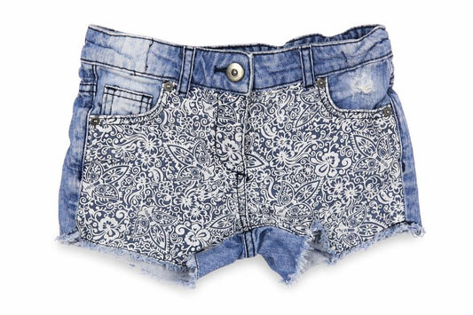 F&F Girls Blue Paisley Cotton Cut-Off Shorts Size 7-8 Years Regular Buckle