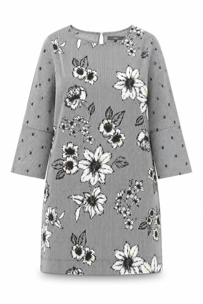 Front view of Next women’s black floral polyester a-line, size UK 12, round neck pullover - bee, floral
