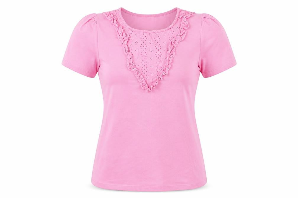 Sabida Womens Pink Cotton Basic T-Shirt Size S Round Neck