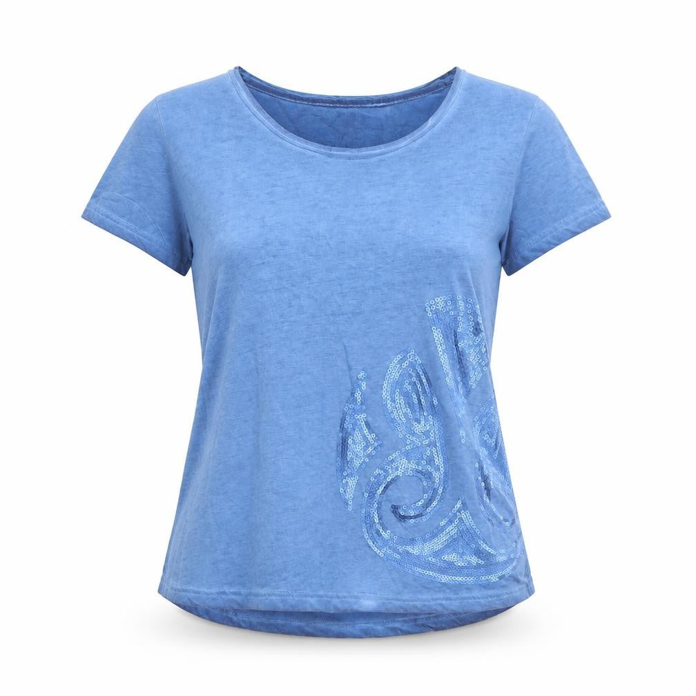 ESMARA Womens Blue Cotton Jersey T-Shirt Size S Round Neck