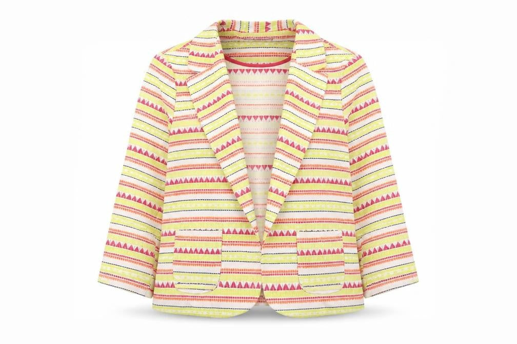 Front view of New Look women’s multicoloured geometric jacket blazer, size UK 12