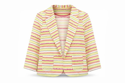 Front view of New Look women’s multicoloured geometric jacket blazer, size UK 12