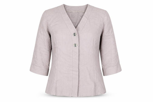 Front view of Saloos Collection women’s beige jacket, size UK 12, button