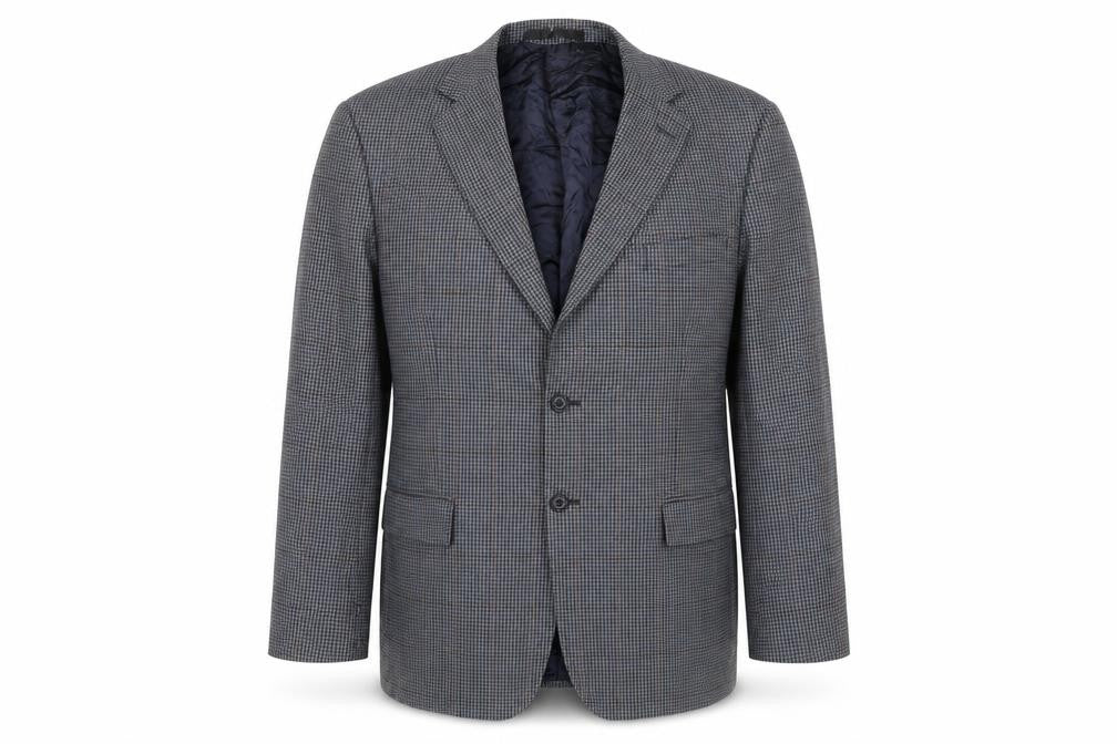Front view of Marks & Spencer men’s blue check wool jacket suit jacket, size 42