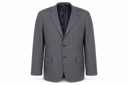 Front view of Marks & Spencer men’s blue check wool jacket suit jacket, size 42