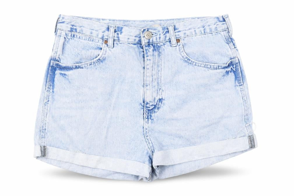 Topshop Womens Blue Cotton Hot Pants Shorts Size 10 L4 in Regular Button