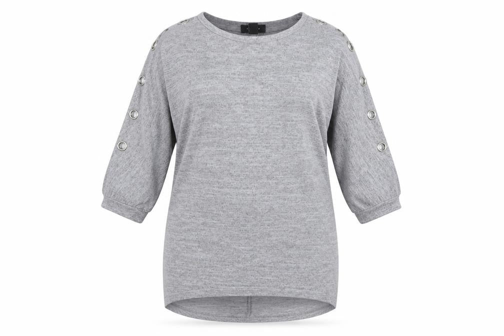 Front view of New Look women’s grey round neck polyester jumper, size M