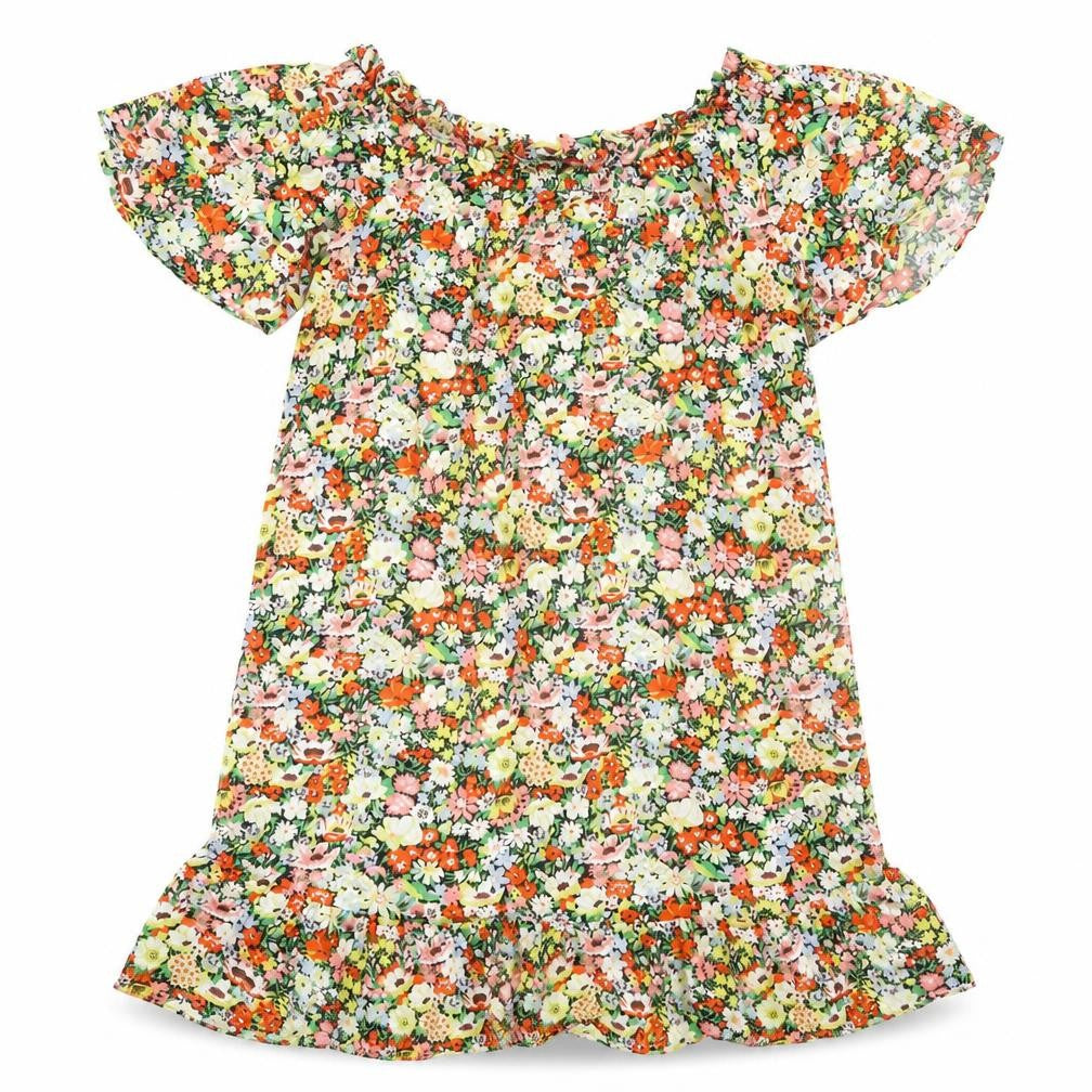 George Womens Multicoloured Floral Viscose A-Line Size 12 Boat Neck Pullover - Frill Sleeve & Hem