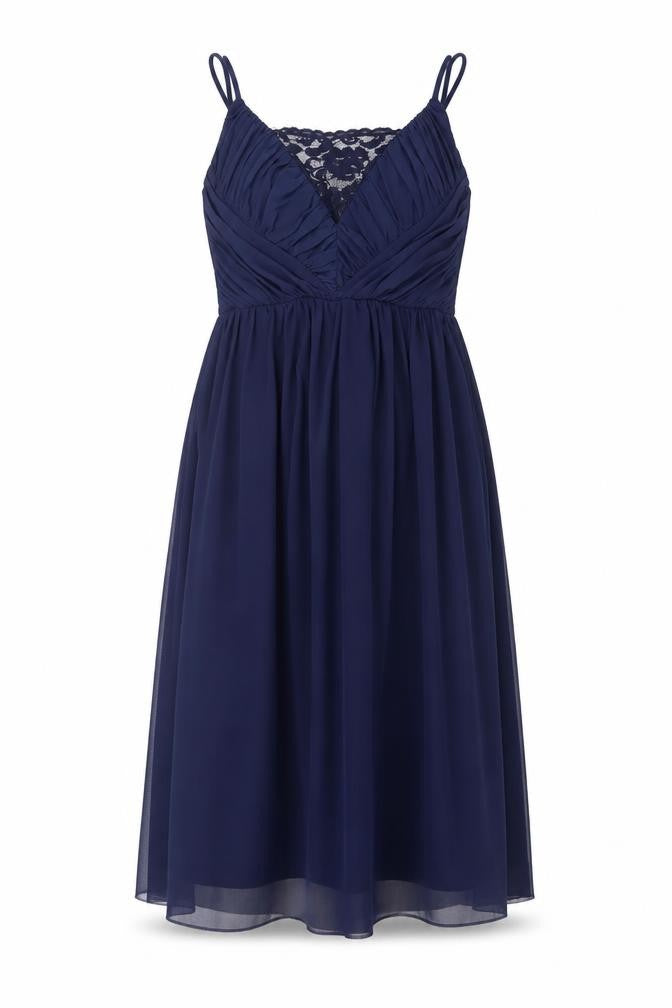 Front view of New Look women’s blue nylon fit & flare, size UK 10, square neck zip