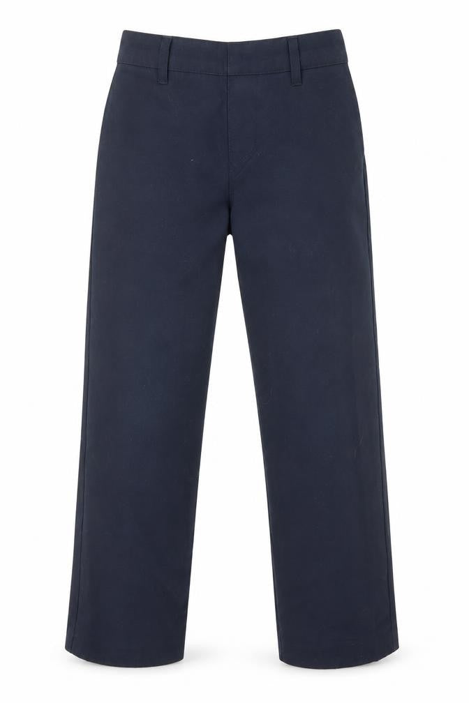 Front view of Dunnes boys’ blue polyester carpenter trousers, size 5-6, years regular pullover