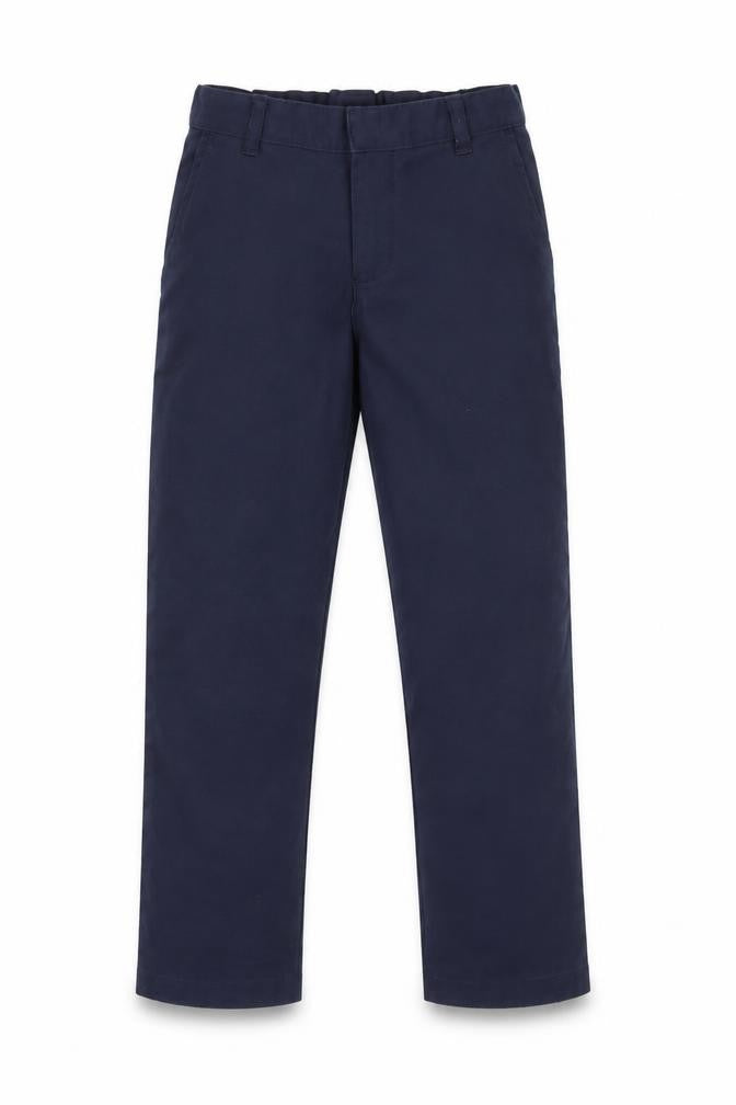 Front view of George boys’ blue polyester carpenter trousers, size 5-6, years regular hook & loop