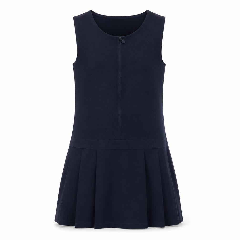 Marks and Spencer Girls Blue Polyester Pinafore/Dungaree Dress Size 9-10 Years Round Neck Zip - Schoolwear