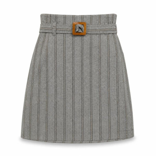 Mango Womens Grey Herringbone Polyester A-Line Skirt Size S Buckle