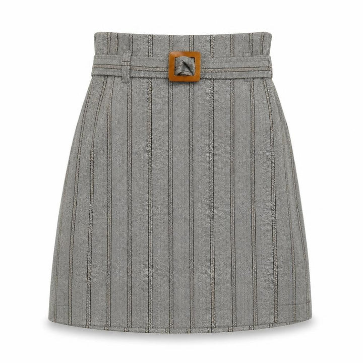 Mango Womens Grey Herringbone Polyester A-Line Skirt Size S Buckle