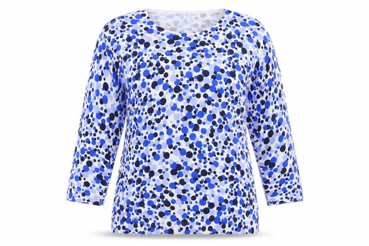 Front view of Marks & Spencer women’s multicoloured round neck geometric viscose jumper, size UK 12