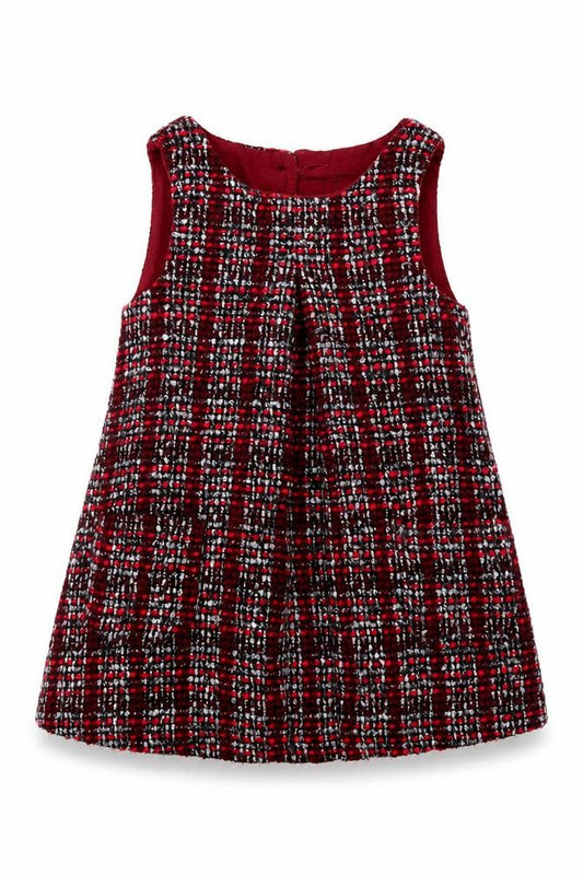 Front view of Dunnes Baby Purple Plaid Polyester A-Line, size 12-18, Months Round Neck Button