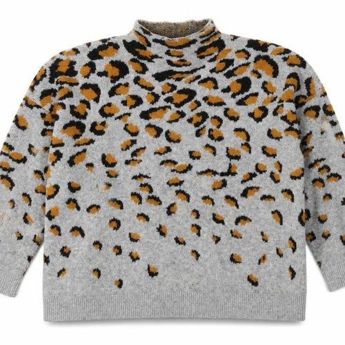 ASOS Womens Grey Mock Neck Animal Print Acrylic Pullover Jumper Size 18 - Leopard Print