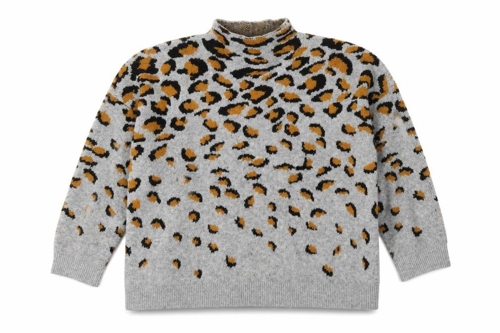 ASOS Womens Grey Mock Neck Animal Print Acrylic Pullover Jumper Size 18 - Leopard Print