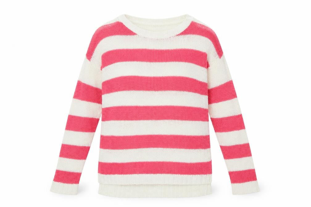 Inspire Collection Womens Pink Round Neck Striped Acrylic Pullover Jumper Size M