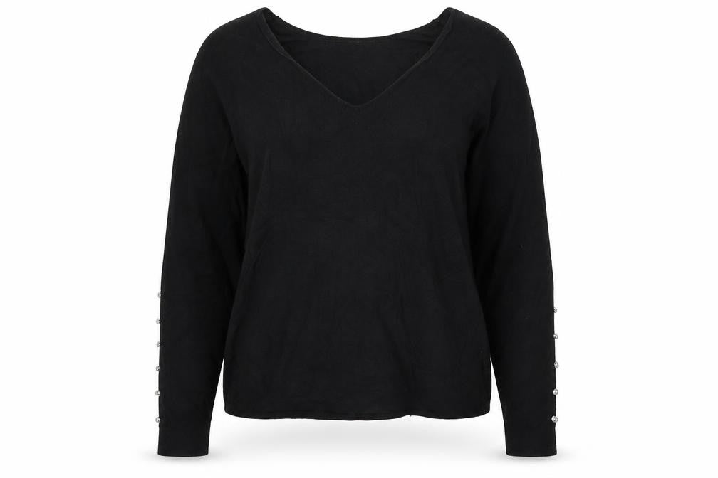 Front view of Next women’s black v-neck viscose jumper, size S