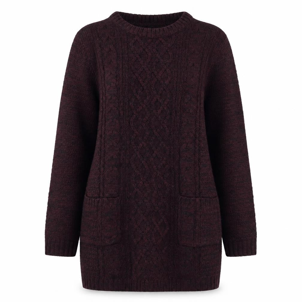 Front view of Intuition women’s purple round neck acrylic jumper, size UK 14