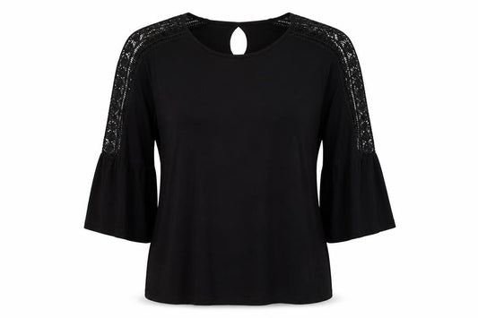 Front view of Papaya women’s black round neck polyester jumper, size UK 12