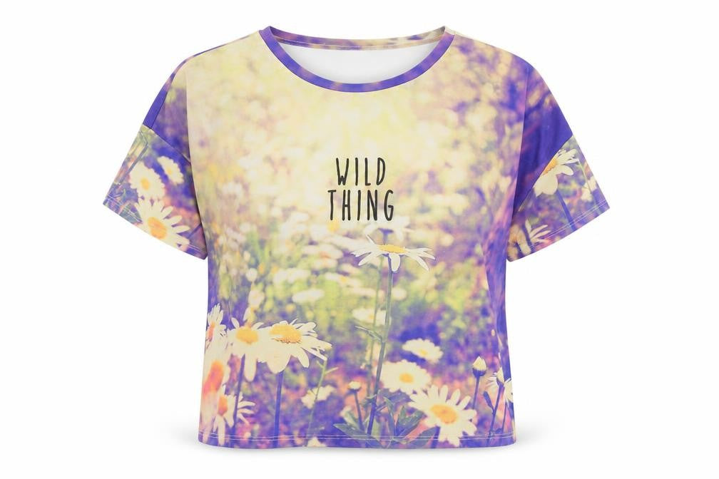 Front view of ASOS women’s multicoloured floral polyester basic t-shirt, size UK 12, round neck