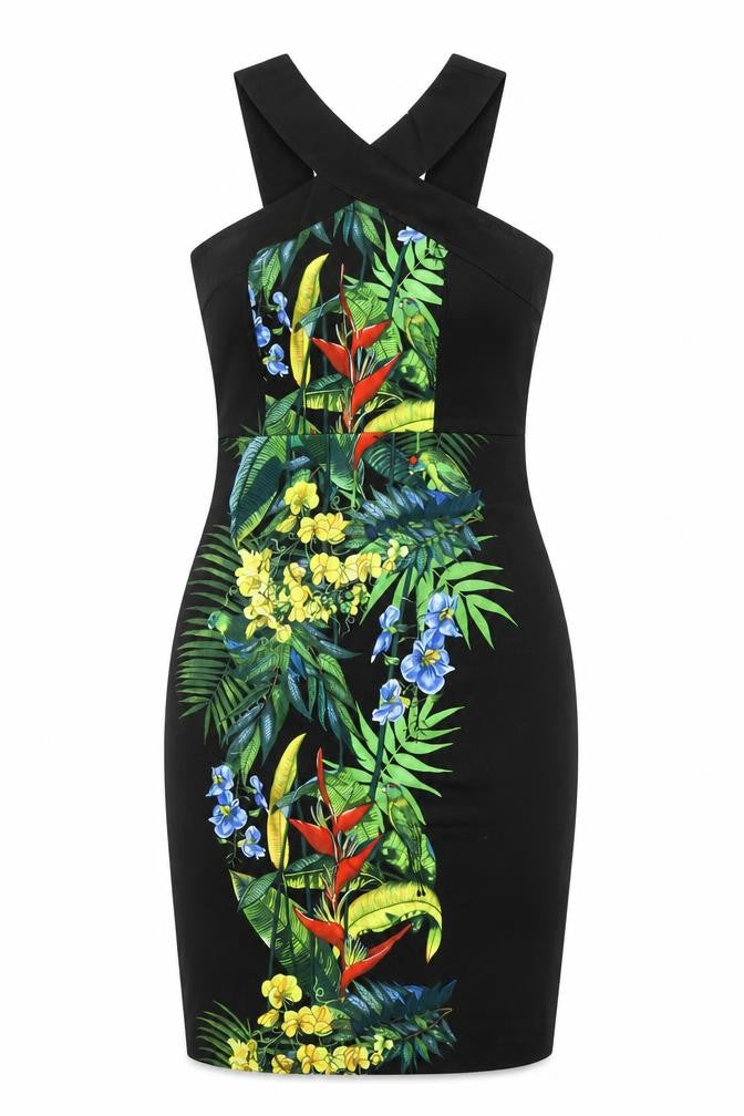 Oasis Womens Black Floral Cotton Sheath Size 10 Halter Zip - Flowers