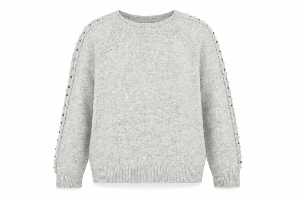 Front view of George women’s grey round neck acrylic jumper, size UK 12