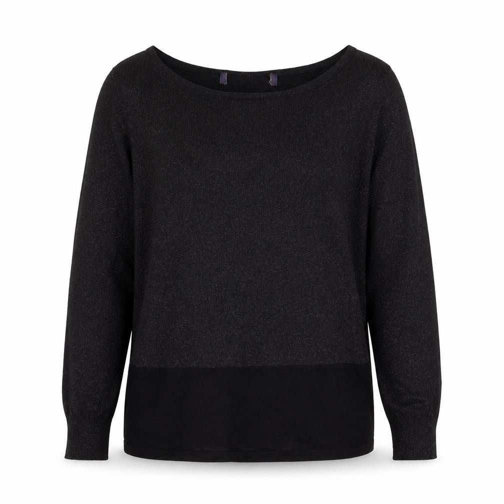 Front view of Preworn women’s black round neck polyester jumper, size M