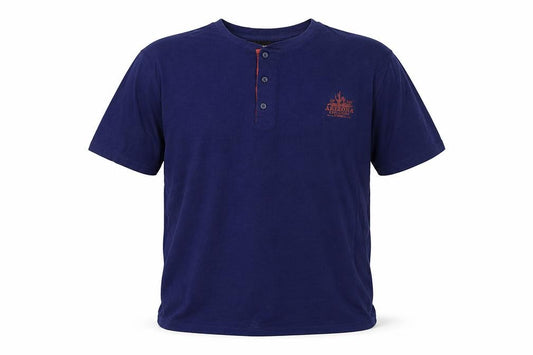 Front view of Atlas men’s blue cotton t-shirt, size XL, round neck - arizona
