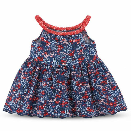NEXT Girls Blue Floral Viscose Skater Dress Size 3 Years Square Neck