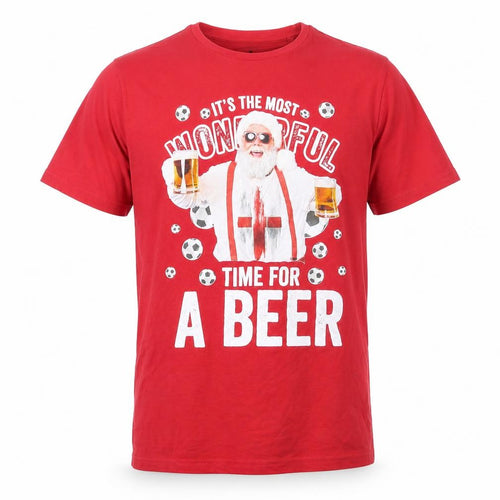 Preworn Mens Red Cotton T-Shirt Size M Round Neck - Most wonderful time for a beer Christmas