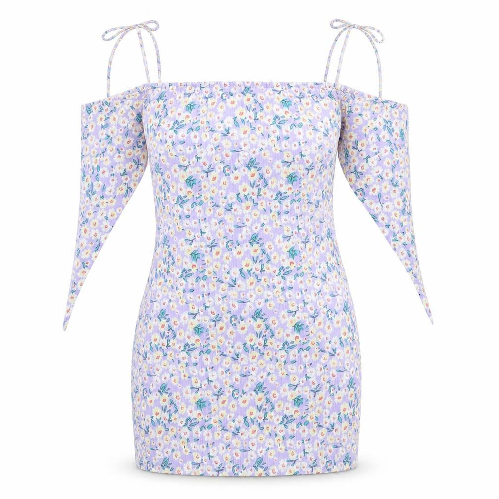 Kiss the Sky Womens Purple Floral Polyester Bodycon Size L Square Neck Pullover
