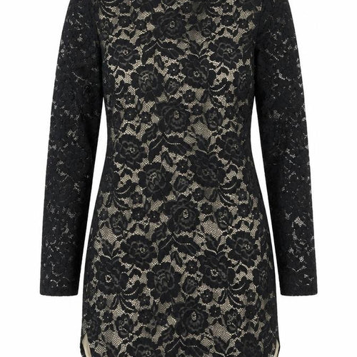 AX Womens Black Floral Polyester Bodycon Size 10 High Neck - Dipped Hem