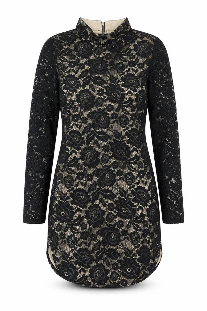 AX Womens Black Floral Polyester Bodycon Size 10 High Neck - Dipped Hem