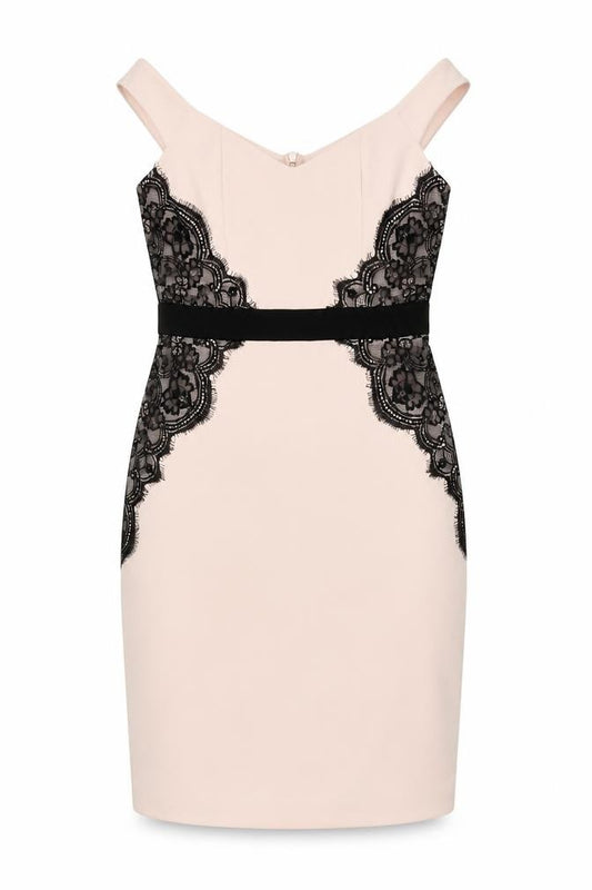 Front view of Amy Childs women’s pink geometric polyester a-line, size UK 12, square neck zip